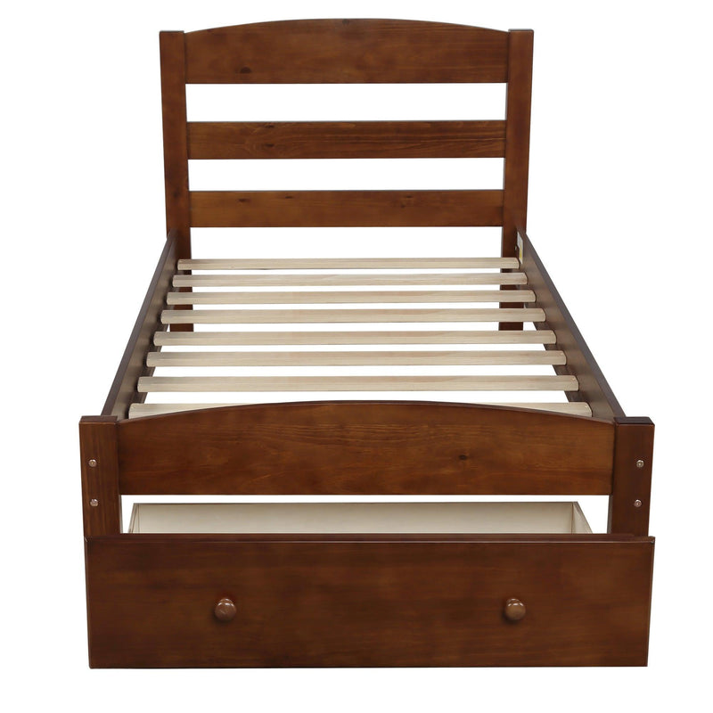 Platform Twin Bed Frame withStorage Drawer and Wood Slat Support No Box Spring Needed, Walnut - Urban Living Furniture (Los Angeles, CA)