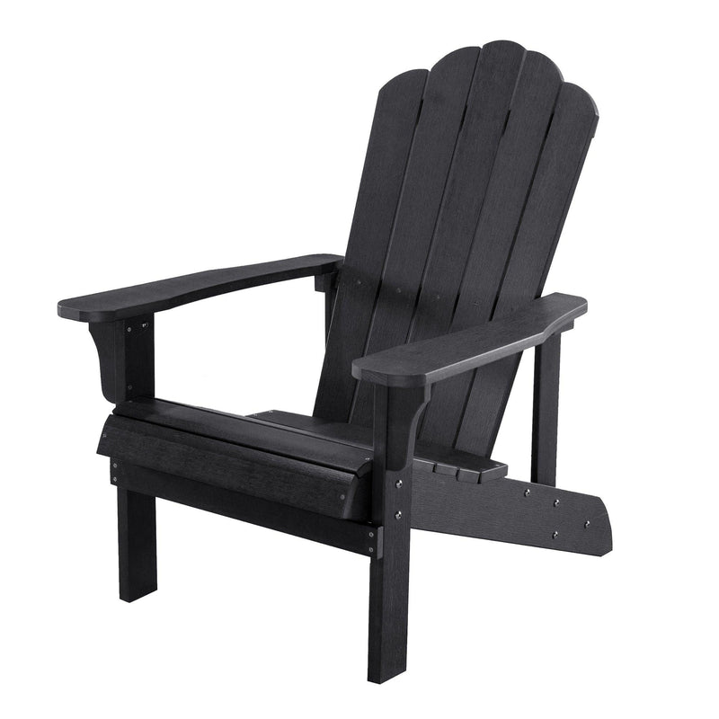 Key West 3 Piece Outdoor Patio All-Weather Plastic Wood Adirondack Bistro Set, 2 Adirondack chairs, and 1 small, side, end table set for Deck, Backyards, Garden, Lawns, Poolside, and Beaches, Black - Urban Living Furniture (Los Angeles, CA)