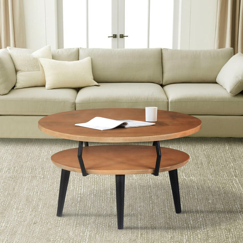 ManWood Oval Coffee Table with Open Shelf, Oak Brown and Black