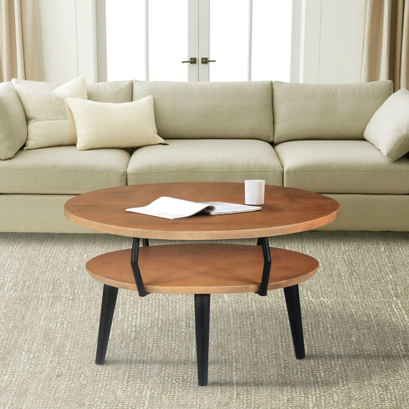 ManWood Oval Coffee Table with Open Shelf, Oak Brown and Black - Urban Living Furniture (Los Angeles, CA)