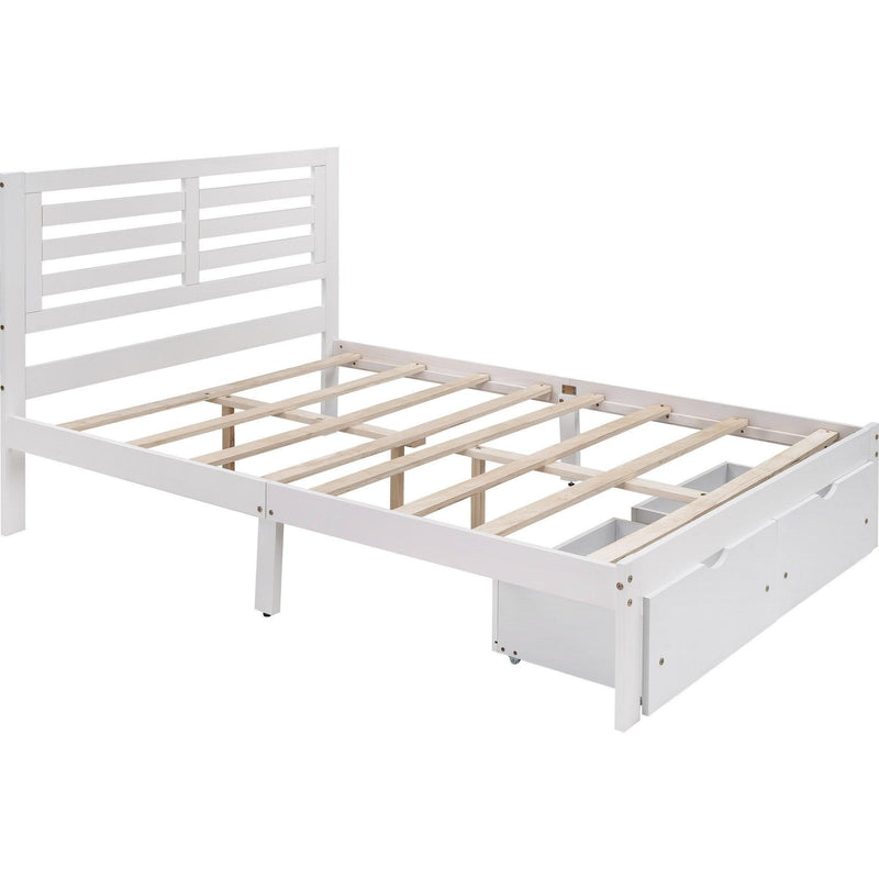 Full Size Platform Bed with Drawers, White