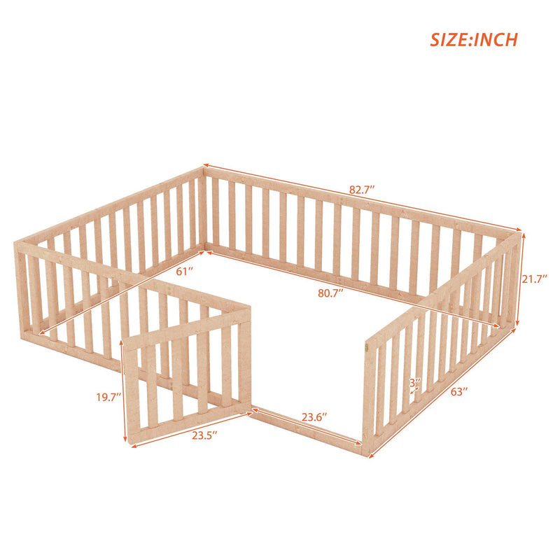 Queen Size Wood Floor Bed Frame with Fence and Door, Natural - Urban Living Furniture (Los Angeles, CA)