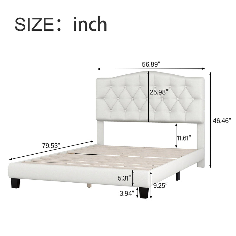 Upholstered Platform Bed with Saddle Curved Headboard and Diamond Tufted Details, Full, Beige - Urban Living Furniture (Los Angeles, CA)