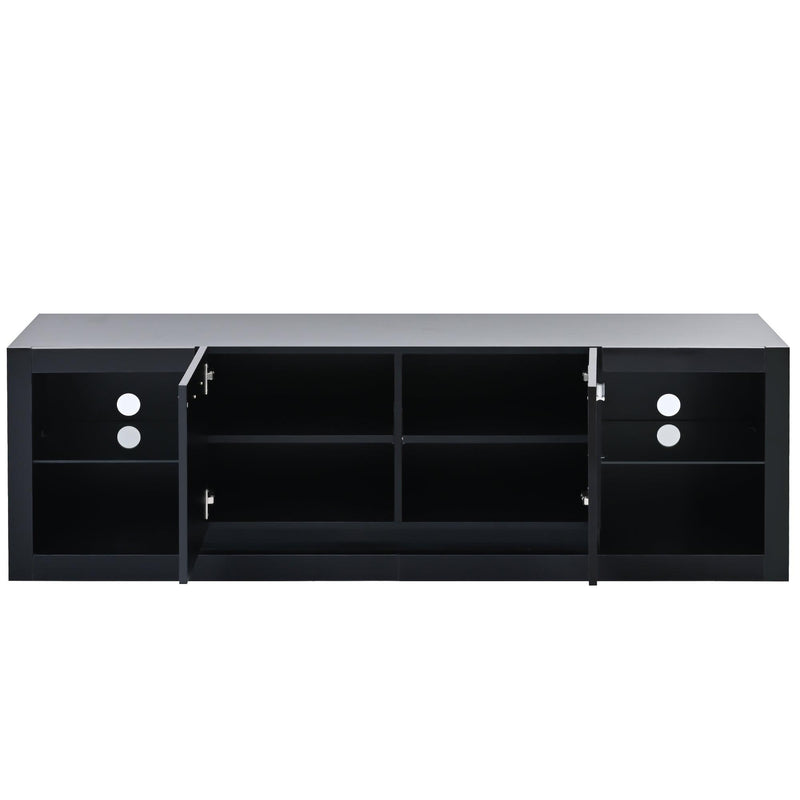 Modern TV Stand with 2 Tempered Glass Shelves, High Gloss Entertainment Center for TVs Up to 70”, Elegant TV Cabinet with LED Color Changing Lights for Living Room, Black - Urban Living Furniture (Los Angeles, CA)