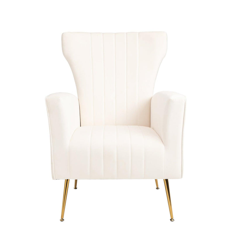 Velvet Accent Chair, Wingback Arm Chair with Gold Legs, Upholstered Single Sofa for Living Room Bedroom, White - Urban Living Furniture (Los Angeles, CA)