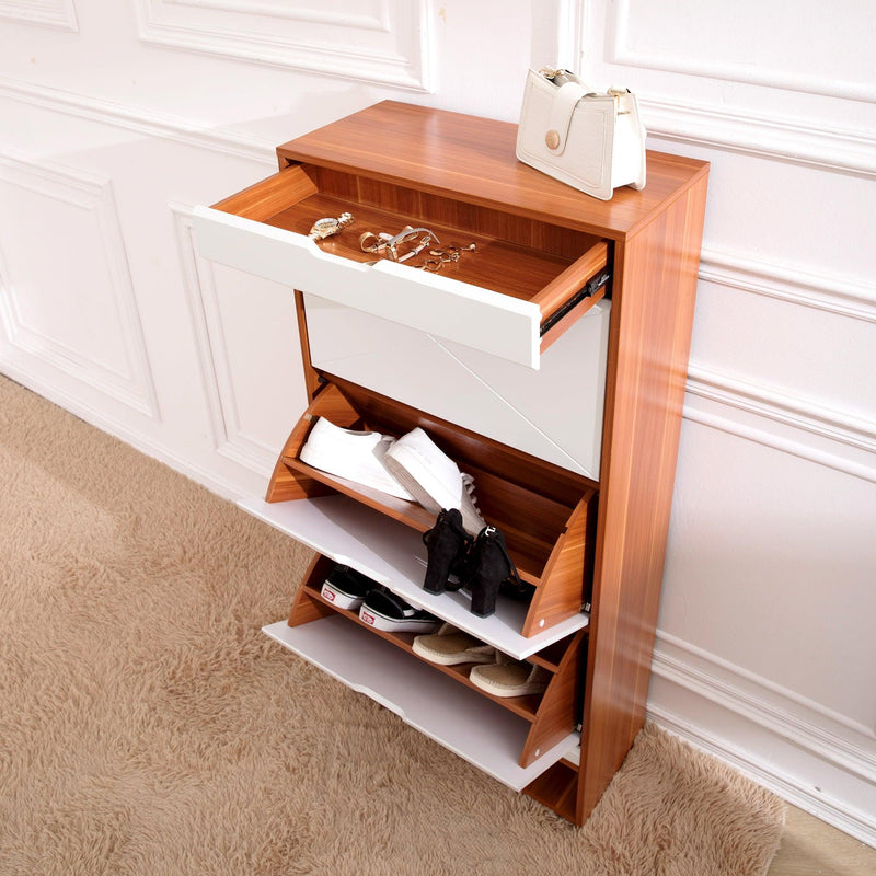 Shoe Cabinet with 3 Flip Drawers WoodenShoe Cabinet Organizer with Adjustable Shelves FreestandingShoe RackStorage Cabinet for Entrance Hallway Living Room Bedroom - Urban Living Furniture (Los Angeles, CA)