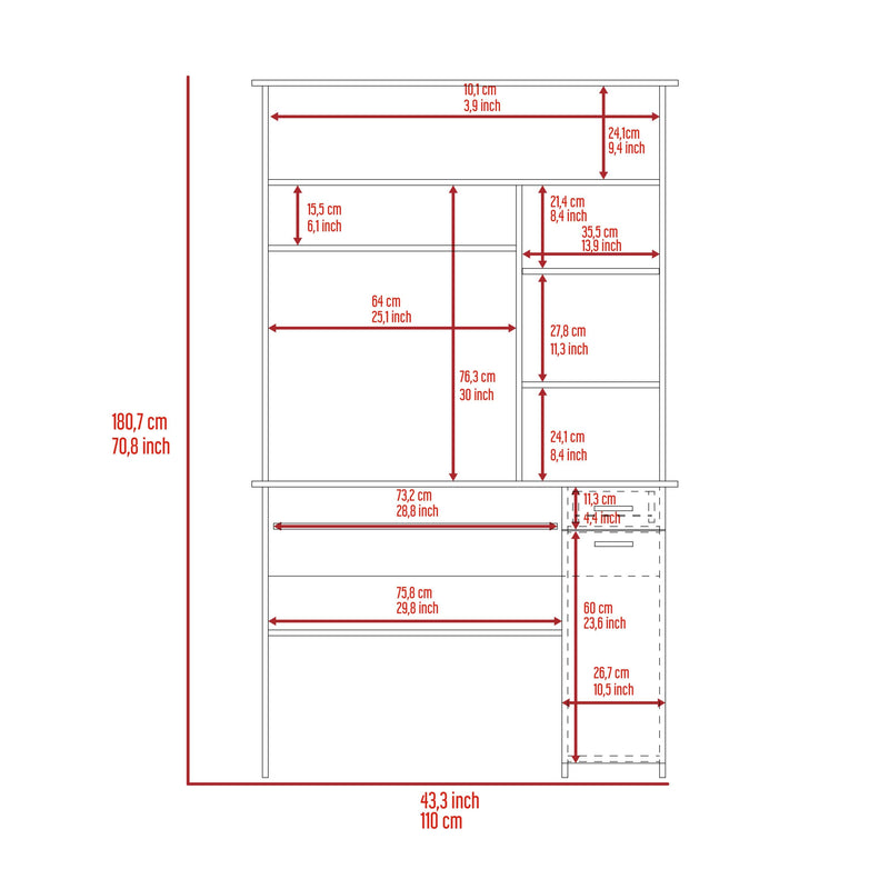 Aberdeen 2-Drawer 7-Shelf Computer Desk with Hutch Light Gray - Urban Living Furniture (Los Angeles, CA)