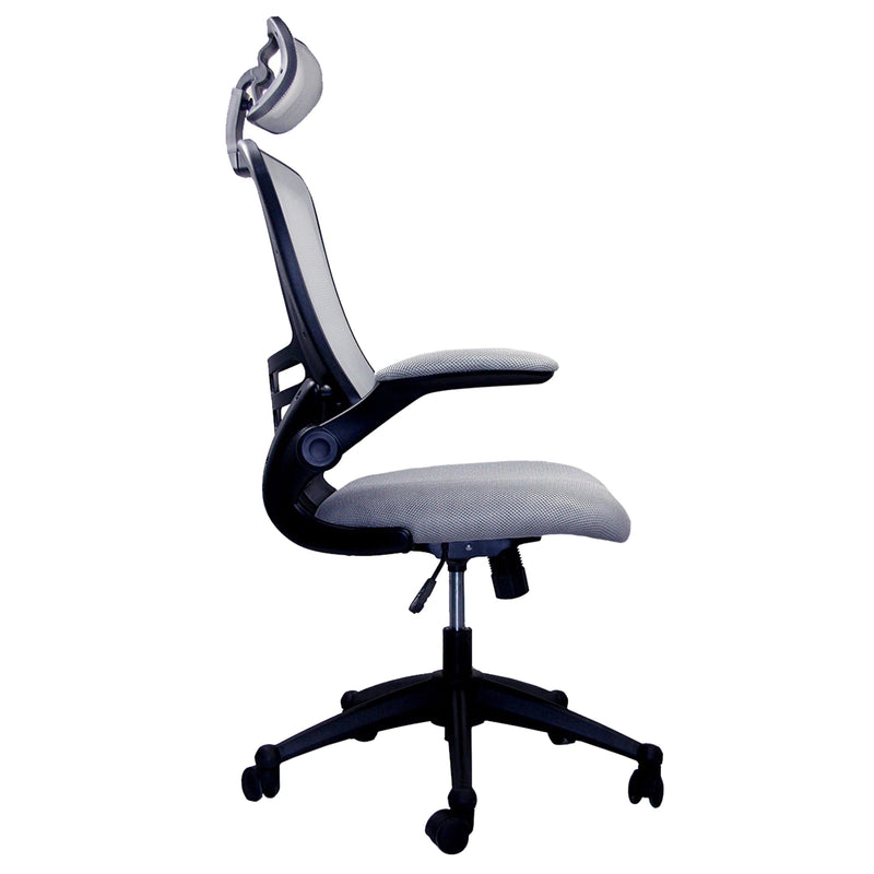 Techni MobiliModern High-Back Mesh Executive Office Chair with Headrest and Flip-Up Arms, Silver Grey