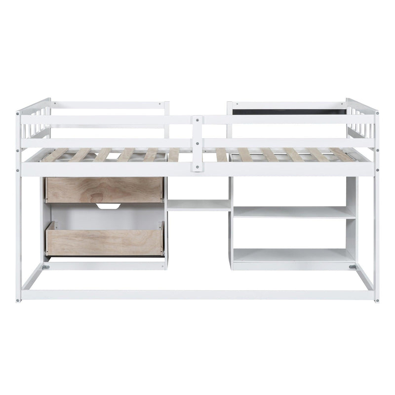 Twin Size Low Loft Bed with Rolling Desk, Shelf and Drawers - White - Urban Living Furniture (Los Angeles, CA)