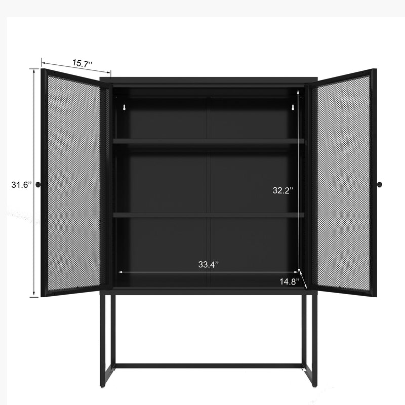 47.2 inches high MetalStorage Cabinet with 2 Mesh Doors, Suitable for Office, Dining Room and Living Room, Black - Urban Living Furniture (Los Angeles, CA)