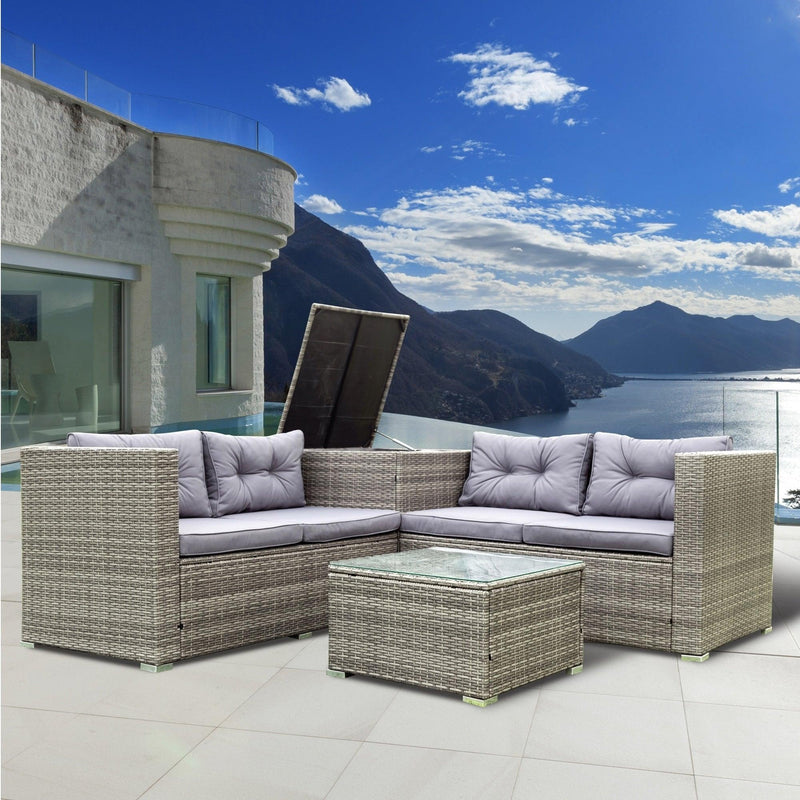 4 Piece Patio Sectional Wicker Rattan Outdoor Furniture Sofa Set withStorage Box Grey - Urban Living Furniture (Los Angeles, CA)