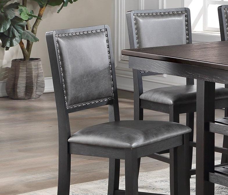 Contemporary Dining Room 7pc Set Grey Finish PU Counter Height Dining Table w Shelf and 6x High Chairs Fabric Upholstered seats Back Counter Height Chairs