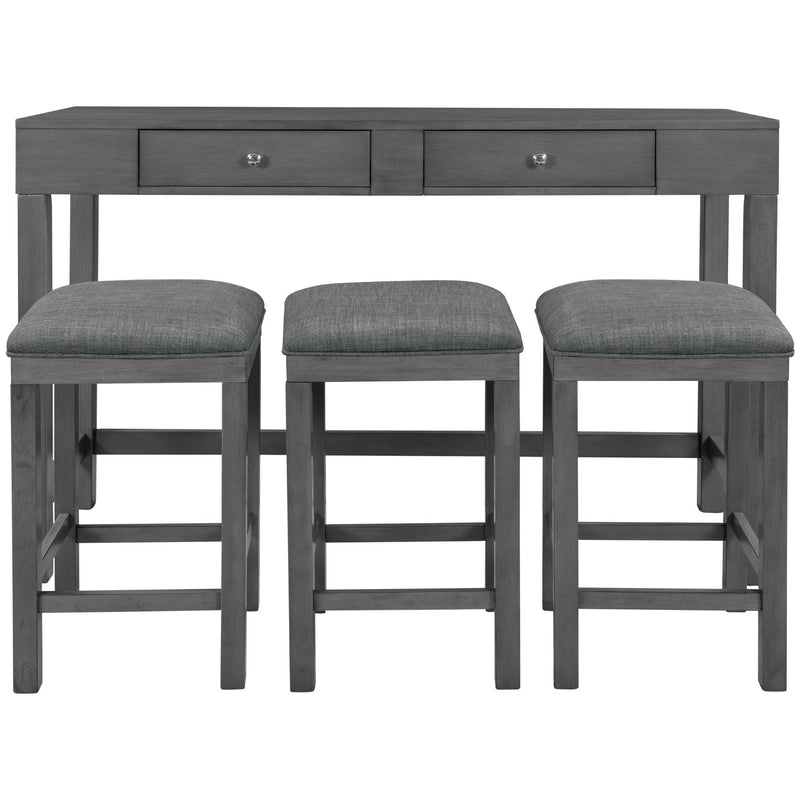 4-Piece Counter Height Table Set with Socket and Fabric Padded Stools, Gray - Urban Living Furniture (Los Angeles, CA)