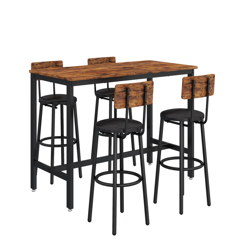 Bar Table Set with 4 Bar stools PU Soft seat with backrest (Rustic Brown，47.24’’w x 23.62’’d x 35.43’’h) - Urban Living Furniture (Los Angeles, CA)