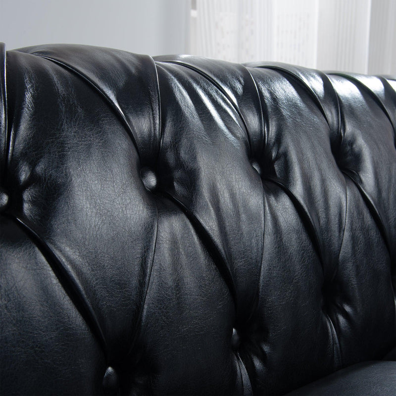 84.65" BLACK PU Rolled Arm Chesterfield Three Seater Sofa. - Urban Living Furniture (Los Angeles, CA)