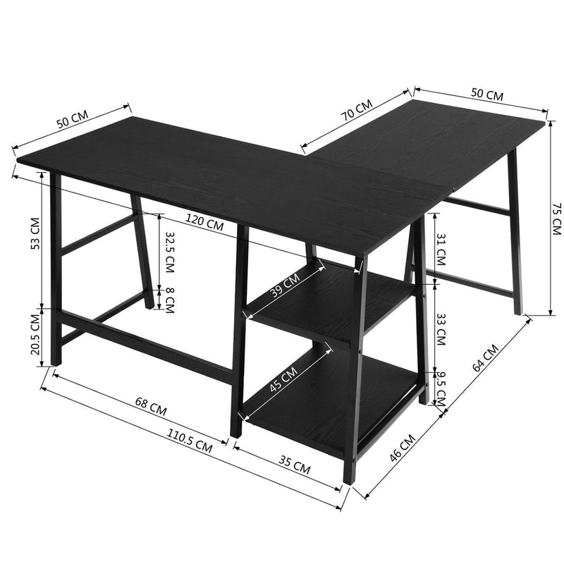 43.5"W X 27.6" D L-Shaped Corner Computer Desk with Open Shelves, BLACK