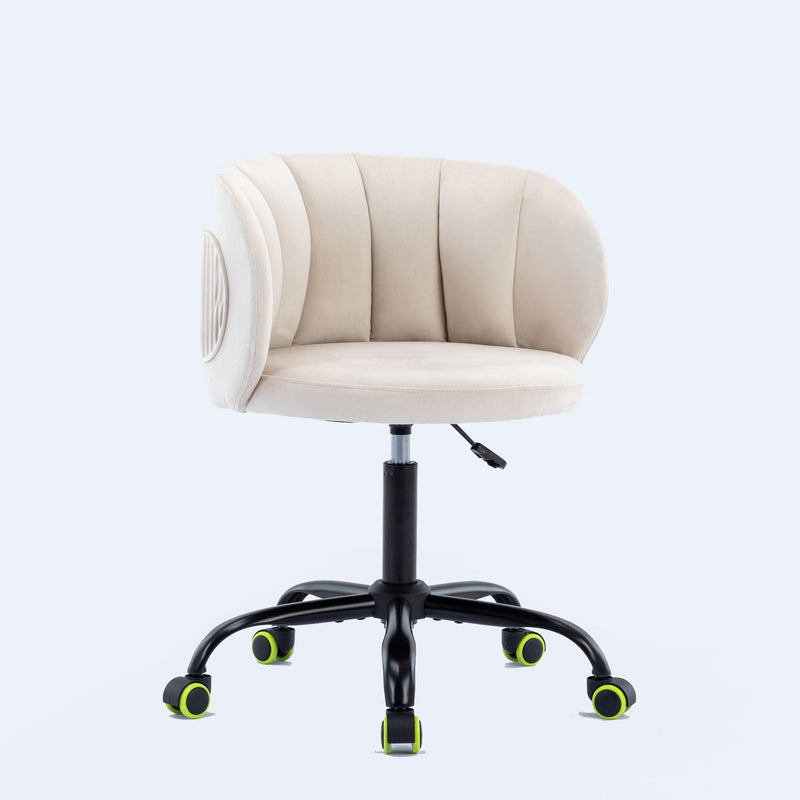 Zen Zone Velvet Leisure office chair, suitable for study and office, can adjust the height, can rotate 360 degrees, with pulley, Off-White - Urban Living Furniture (Los Angeles, CA)