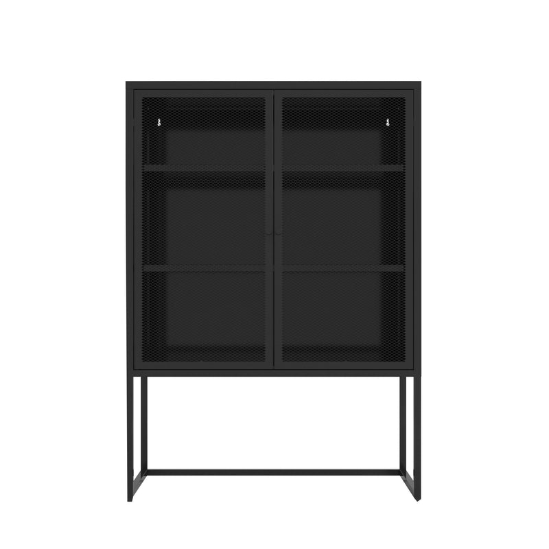 47.2 inches high MetalStorage Cabinet with 2 Mesh Doors, Suitable for Office, Dining Room and Living Room, Black - Urban Living Furniture (Los Angeles, CA)