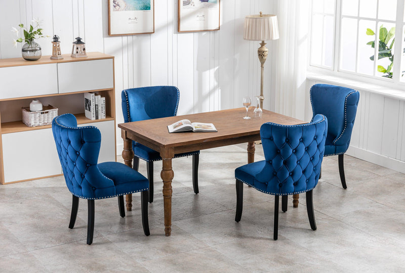 Set of 2 upholstered wing-back dining chair with backstitching nailhead trim and solid wood legs Blue - Urban Living Furniture (Los Angeles, CA)