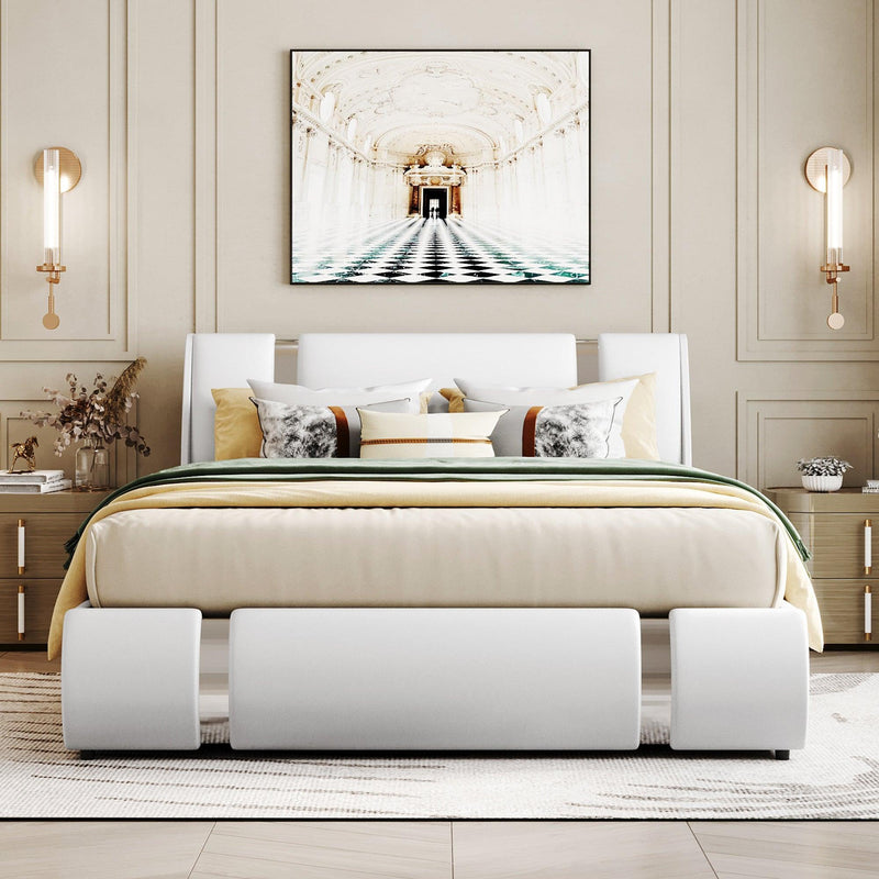 Queen Size Upholstered Faux Leather Platform bed with a HydraulicStorage System, White - Urban Living Furniture (Los Angeles, CA)