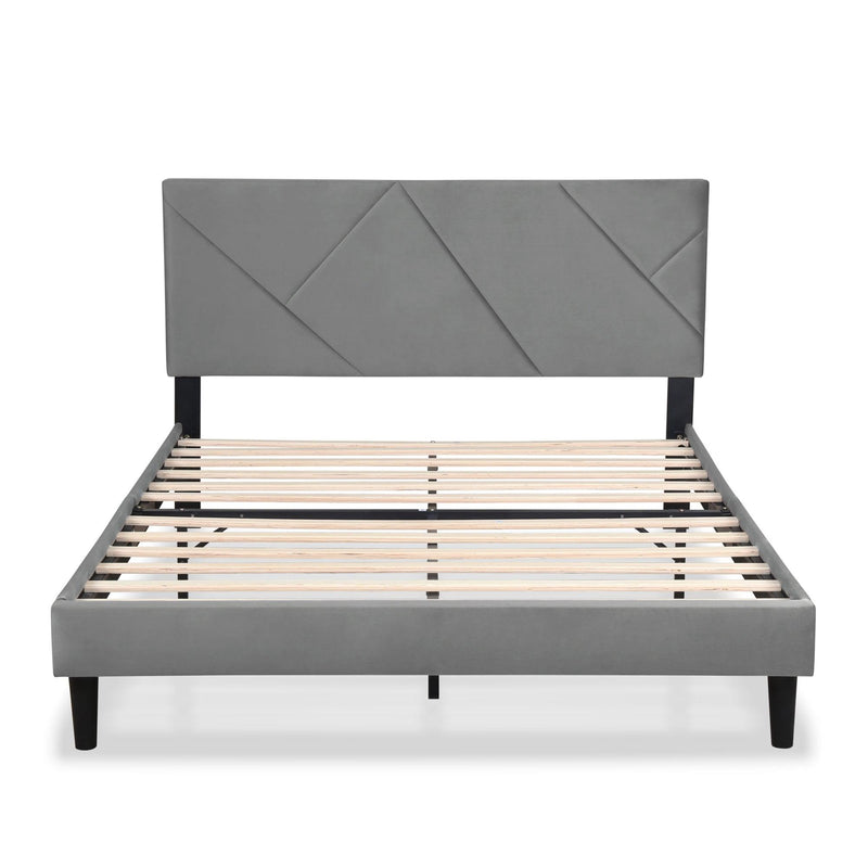 Queen Size Linen Dark Grey Sqaure Upholstered Platform Bed With Slat Support. - Urban Living Furniture (Los Angeles, CA)