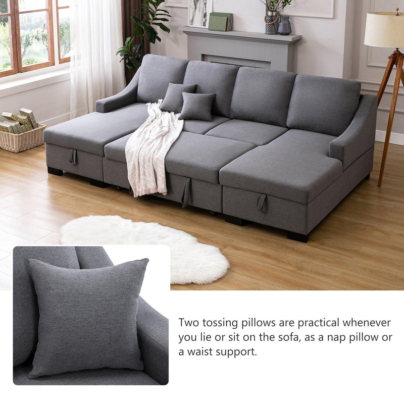 Upholstery Sleeper Sectional Sofa with DoubleStorage Spaces, 2 Tossing Cushions, Grey - Urban Living Furniture (Los Angeles, CA)