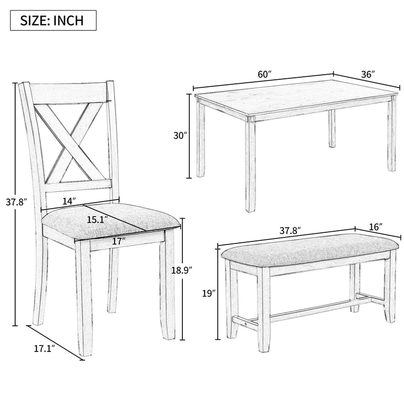 6-Piece Kitchen Dining Table Set Wooden Rectangular Dining Table, 4 Fabric Chairs and Bench Family Furniture (Espresso) - Urban Living Furniture (Los Angeles, CA)