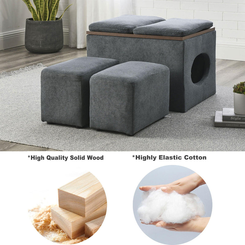 25"WModern design hollowStorage ottoman, upholstery, coffee table, two small footstools, easyStorage and wide use