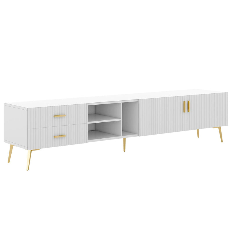 Modern TV Stand with 5 Champagne legs - Durable, stylish, spacious, versatileStorage TVS up to 77" (White) - Urban Living Furniture (Los Angeles, CA)