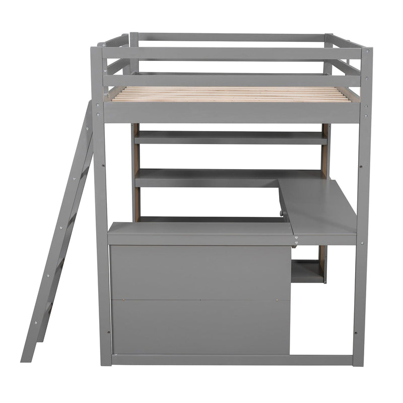 Full Size Loft Bed with Ladder, Shelves, and Desk, Gray - Urban Living Furniture (Los Angeles, CA)