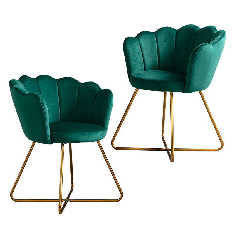 Zen Zone Velvet Accent/Conversation Lounge Chair With Iron Metal Gold Plated Legs, Suitable For Office, Lounge, Living Room, Set of 2, Green - Urban Living Furniture (Los Angeles, CA)