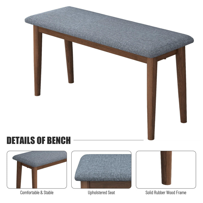 Modern Dining Table Set with 2 Benches and 2 Chairs Fabric Cushion for 6 All Rubber wood Kitchen Dining Table for Dining Room Small Space Grey - Urban Living Furniture (Los Angeles, CA)