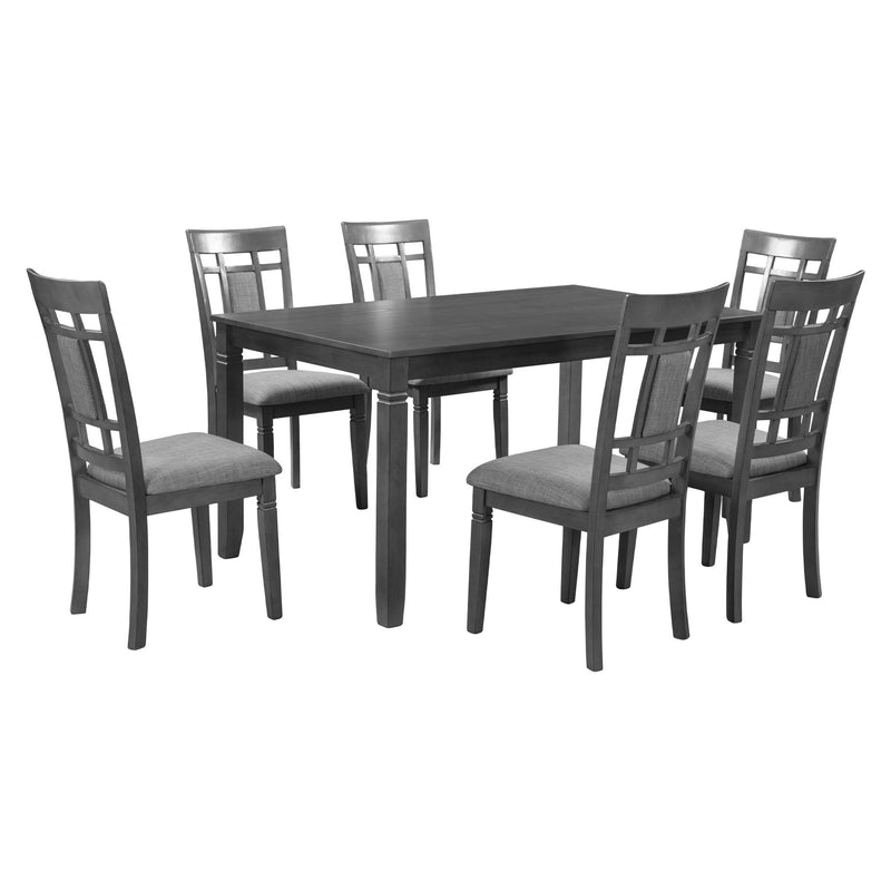 7-Piece Farmhouse Rustic Wooden Dining Table Set Kitchen Furniture Set with 6 Padded Dining Chairs, Gray