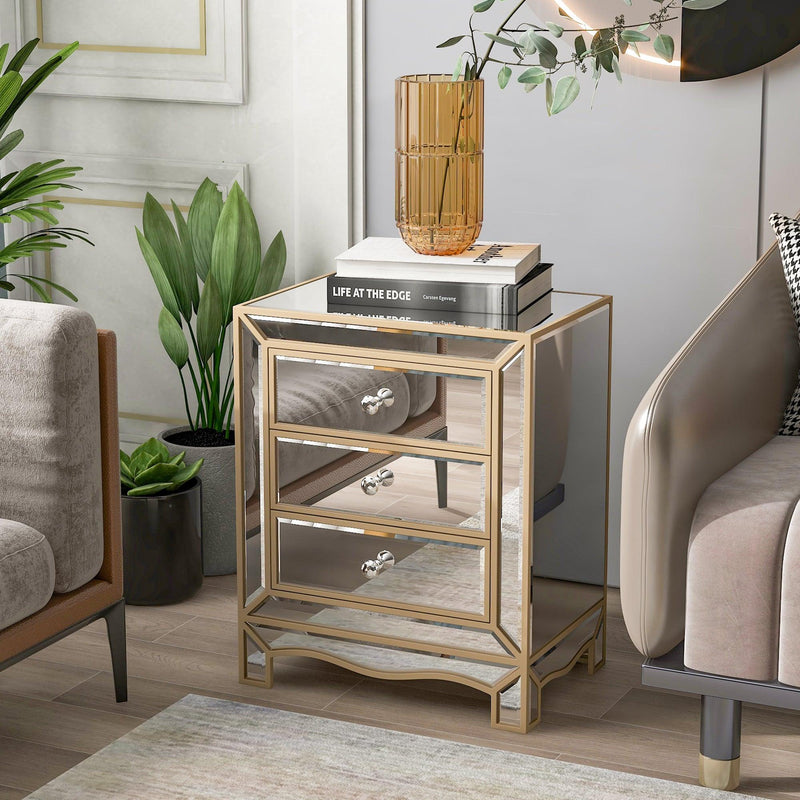 W 19.7" X D 15" X H 26" Champagne mirror three extraction cabinet, multifunctional bedside table - Urban Living Furniture (Los Angeles, CA)