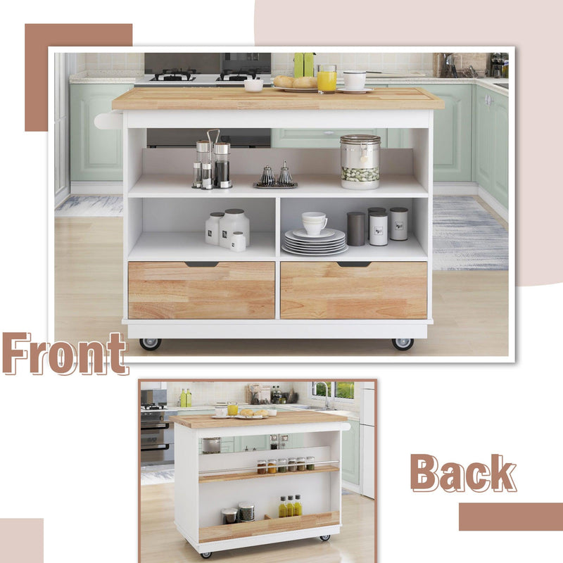 Kitchen Cart Rolling Mobile Kitchen Island Solid Wood Top, Kitchen Cart With 2 Drawers,Tableware Cabinet（White） - Urban Living Furniture (Los Angeles, CA)