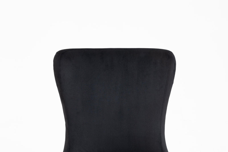 Set of 2 Velvet Upholstered Dining chair with Designed Back and Nailhead trim and Solid Wood Legs BLACK