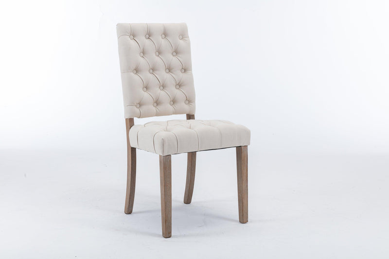 Mid-Century Wooden Frame Linen Fabric Tufted Upholstered Dining Chair,Set of 2,Cream