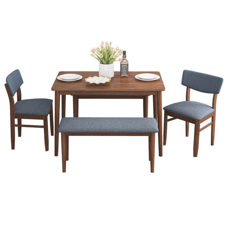 Modern Dining Table Set with 2 Benches and 2 Chairs Fabric Cushion for 6 All Rubber wood Kitchen Dining Table for Dining Room Small Space Grey - Urban Living Furniture (Los Angeles, CA)