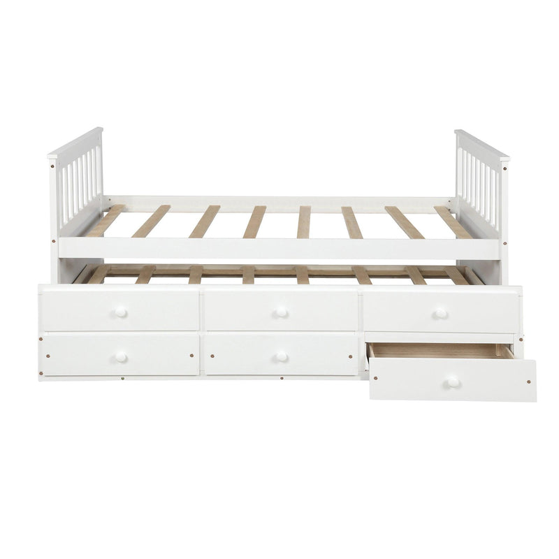 Captain's Bed Twin Daybed with Trundle Bed andStorage Drawers, White