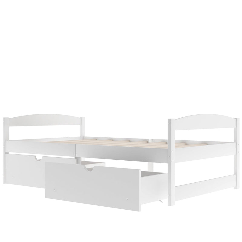 Twin size platform bed, with two drawers, white
