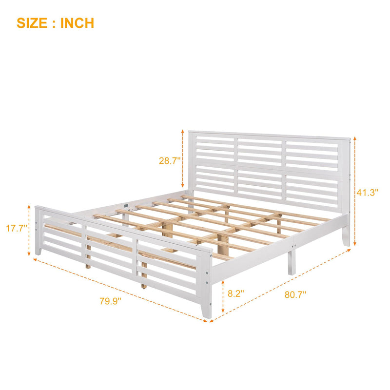 Platform bed with horizontal strip hollow shape, King size, white - Urban Living Furniture (Los Angeles, CA)