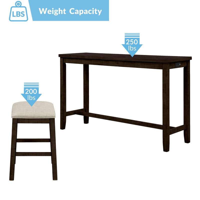 4 Pieces Counter Height Table with Fabric Padded Stools, Rustic Bar Dining Set with Socket, Brown - Urban Living Furniture (Los Angeles, CA)