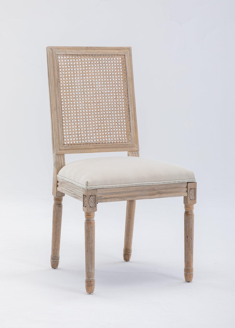 French Style Solid Wood Frame Linen Fabric Antique Painting Rattan Back Dining Chair ,Seat of 2,Cream - Urban Living Furniture (Los Angeles, CA)