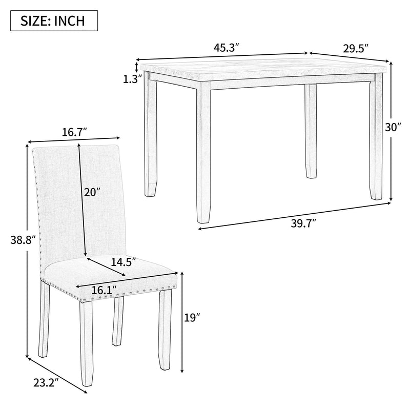 Faux Marble 5-Piece Dining Set Table with 4 Thicken Cushion Dining Chairs Home Furniture, White/Beige+Black - Urban Living Furniture (Los Angeles, CA)
