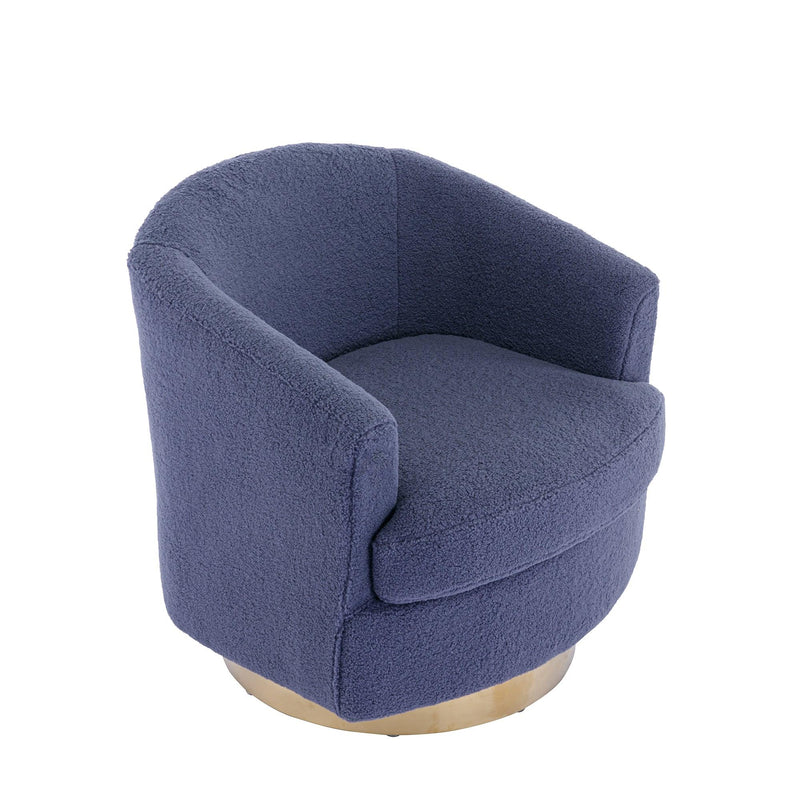30.7''W Boucle Swivel Accent Barrel ChairModern Comfy Sofa With Gold Stainless Steel Base for Living Room, 360 Degree Club Arm Chair for Nursery Bedroom Living Room Lounge Hotel (Navy Boucle)