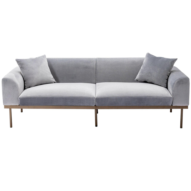 Modern Velvet Sofa with Metal Legs,Loveseat Sofa Couch with Two Pillows for Living Room and Bedroom,Grey - Urban Living Furniture (Los Angeles, CA)