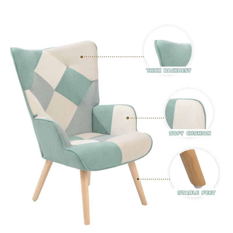 Accent Chair with Ottoman, Living Room Chair and Ottoman Set, Comfy Side Armchair for Bedroom, Creative Splicing Cloth Surface, Blue - Urban Living Furniture (Los Angeles, CA)