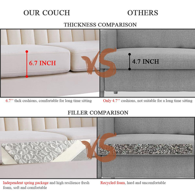 Winforce factory directly supply 70.5 inches wide velvet European couch, comfortable cushion with Independent spring packages for 3 seat living room sofa, fabric beige