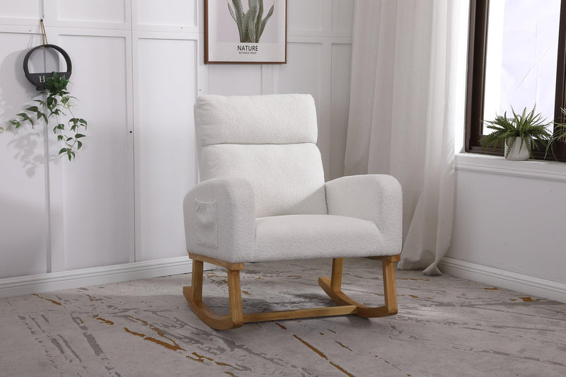 Modern Accent Rocking Chair, Upholstered Kids Glider Rocking Chair for Infants and Children, Teddy Material Comfort Arm Rocker, Lounge Armchair for Living Room, Beige - Urban Living Furniture (Los Angeles, CA)