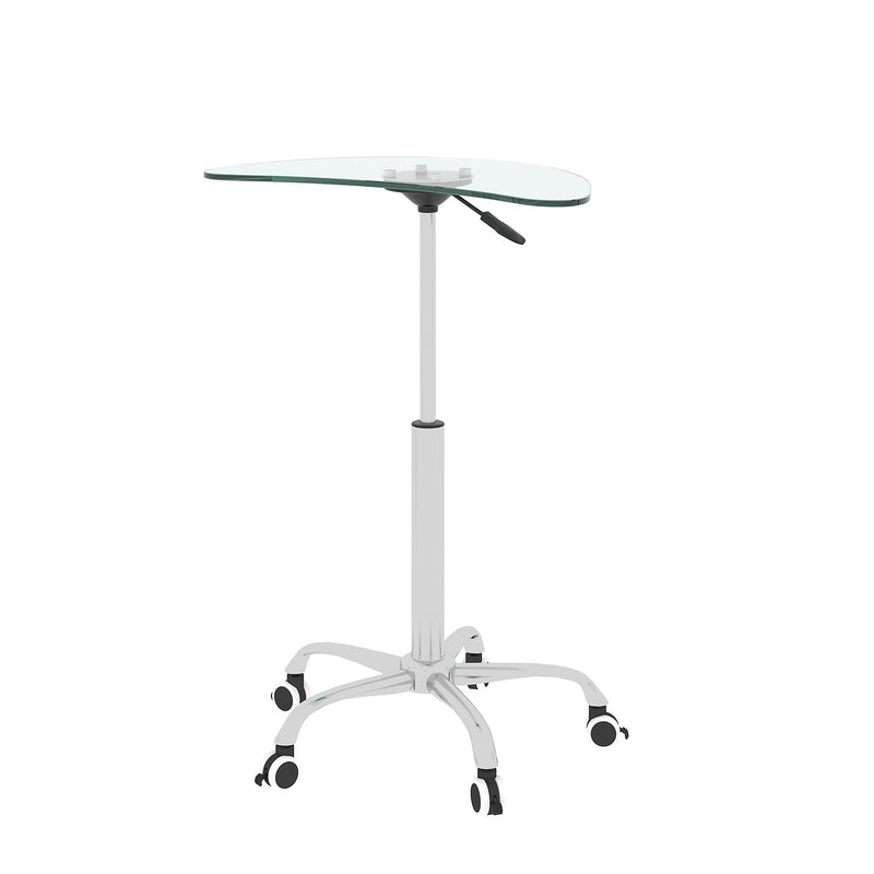 Adjustable Height Transparent Tempered Glass Table Desk Table with Lockable Wheels(Adjustable Range 24.2 "~32.7 ")